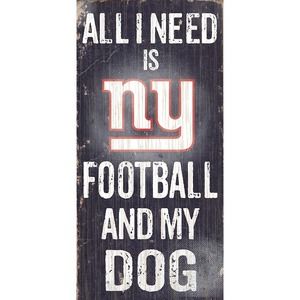 New York Giants Football and My Dog Wooden Sign NFL Pet Black Wall New Retro